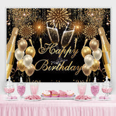 Lofaris Fiesta Glitter Golden Balloon Happy Birthday Backdrop